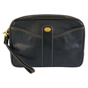 Dunhill black leather clutch bag with gold hardware, men's bag.